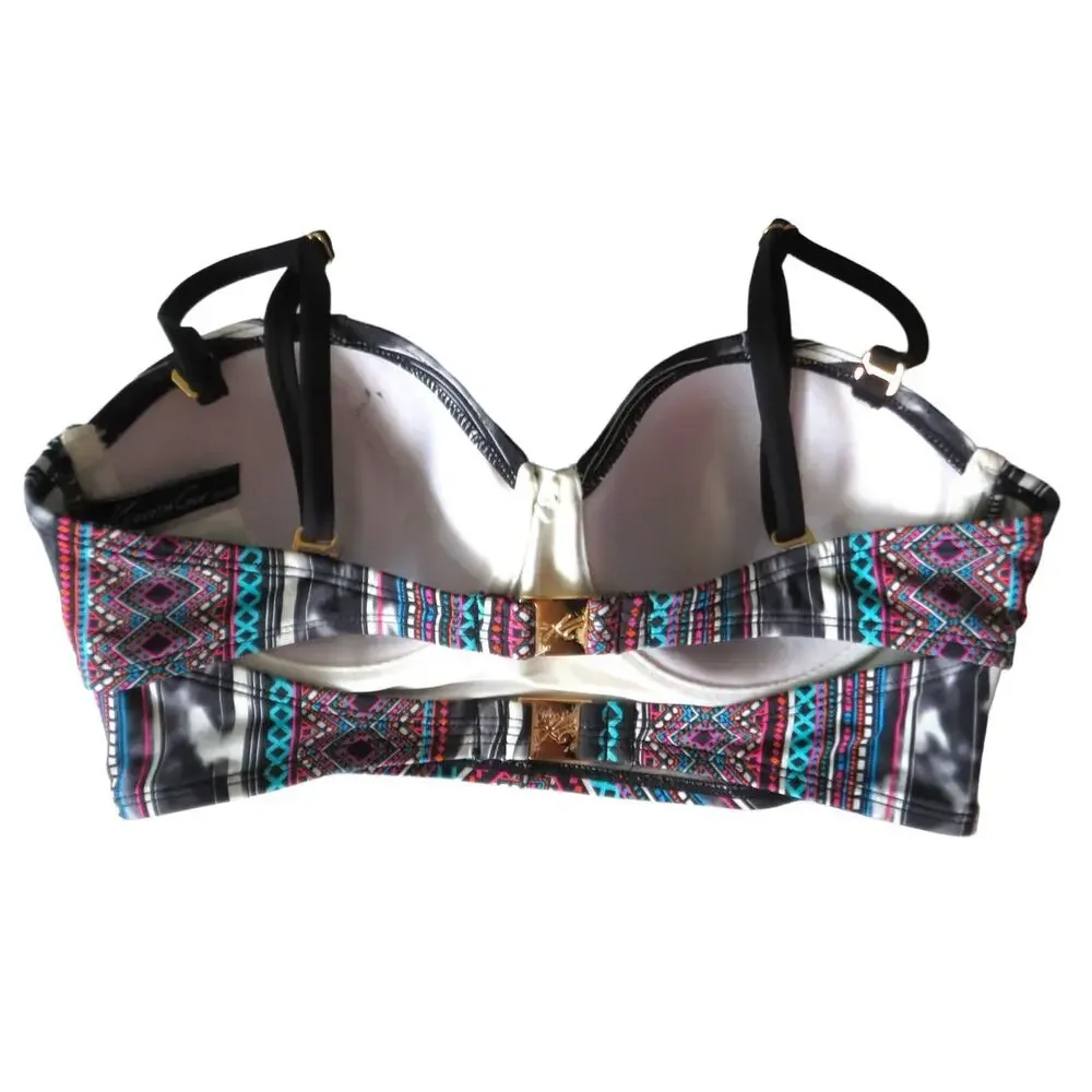 Kenneth Cole Bikini Top Bathing Suit Adj Straps Colorful Beach Summer Sz Small 4